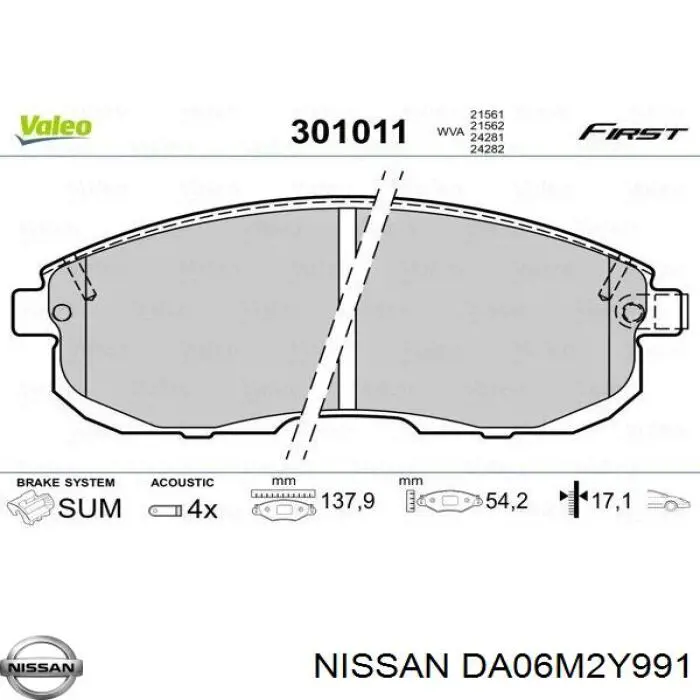 Передні тормозні колодки DA06M2Y991 Nissan/Infiniti
