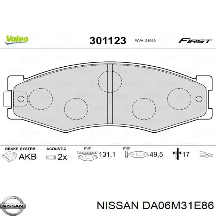 Колодки гальмівні передні, дискові DA06M31E86 Nissan