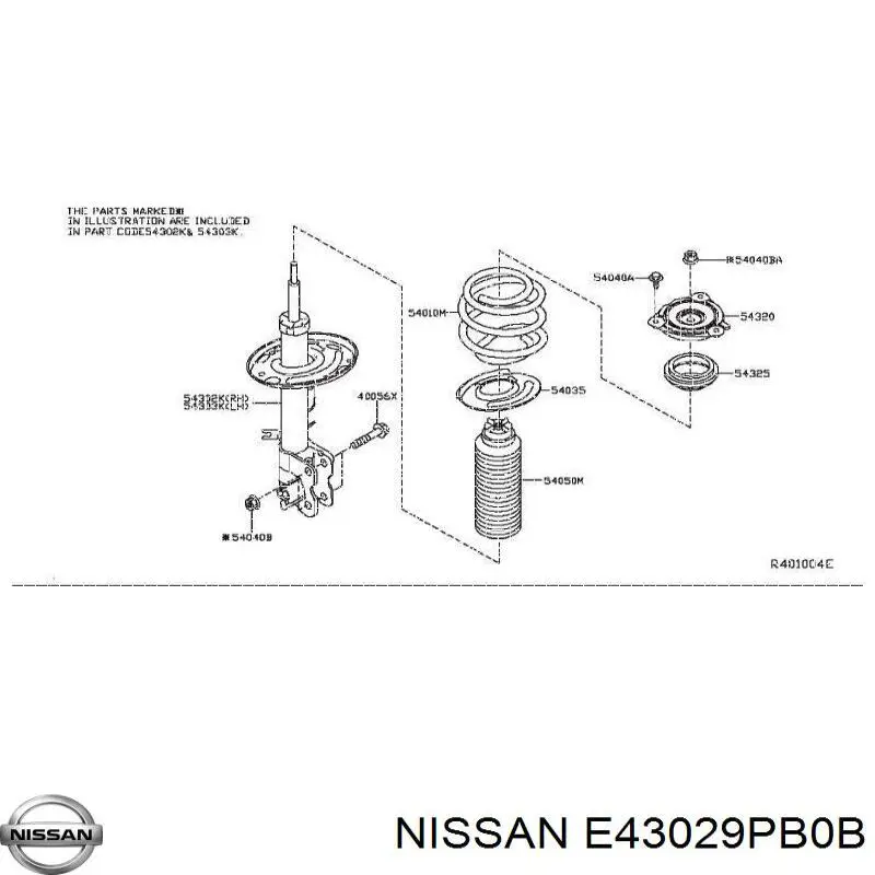 Амортизатор передній, правий E43029PB0B Nissan