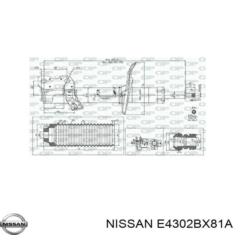 Амортизатор передній, правий Nissan/Infiniti E4302BX81A ціна, від 190.61 USD