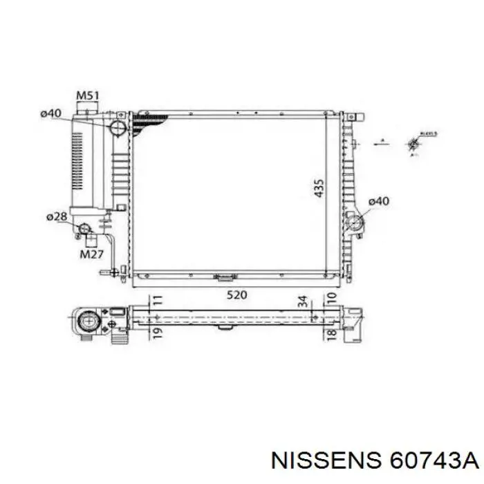 Купити 60743A Nissens Радіатор двигуна