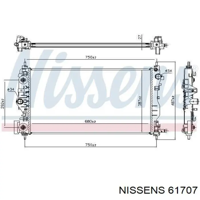 Радіатор охолодження двигуна 61707 Nissens