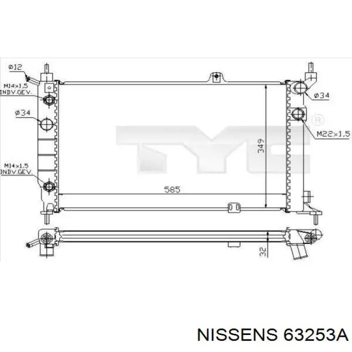 Радіатор охолодження двигуна 63253A Nissens