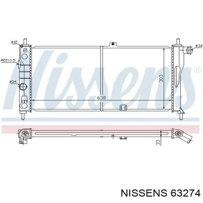 Радіатор охолодження двигуна 63274 Nissens