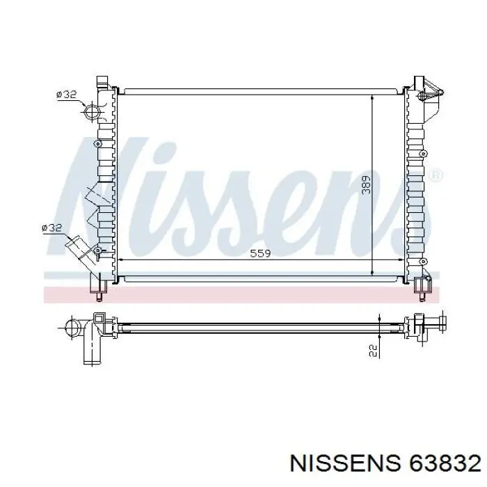 Радіатор охолодження двигуна 63832 Nissens