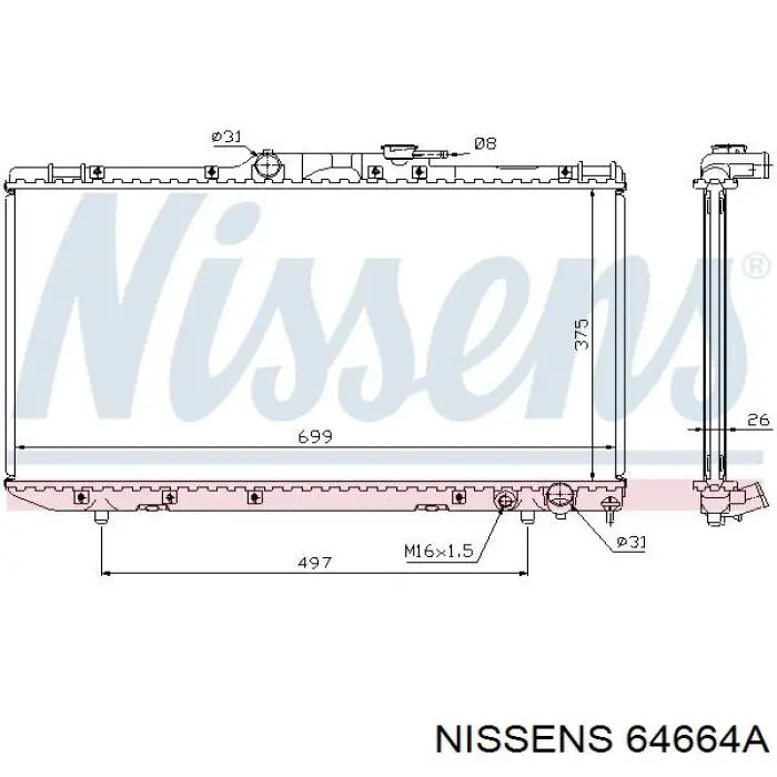 Радіатор охолодження двигуна 64664A Nissens