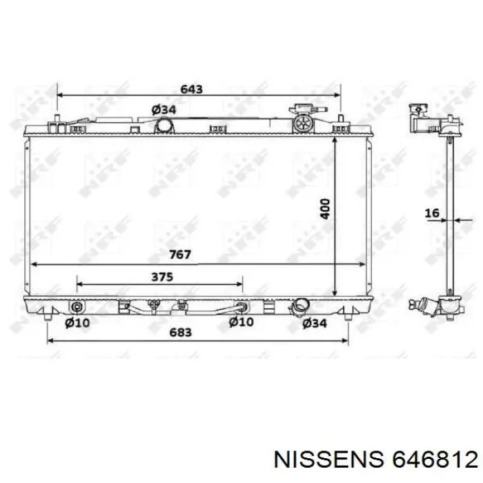 Радіатор охолодження двигуна 646812 Nissens