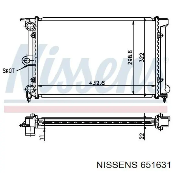 Радіатор охолодження двигуна 651631 Nissens