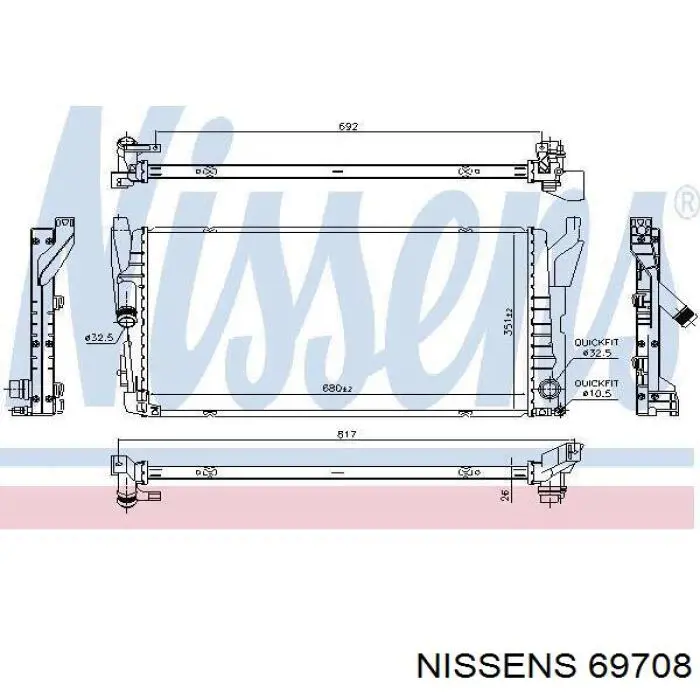 Радіатор охолодження двигуна 69708 Nissens