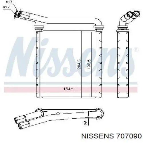 Радіатор пічки (обігрівача) Nissens 707090 ціна, від 77.15 USD