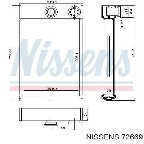 Радіатор пічки (обігрівача) Nissens 72669 ціна, від 82.93 USD
