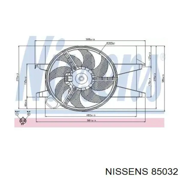 85032 Nissens дифузор радіатора охолодження, в зборі з двигуном і крильчаткою