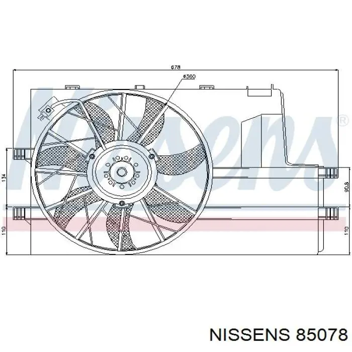 85078 Nissens дифузор радіатора охолодження, в зборі з двигуном і крильчаткою