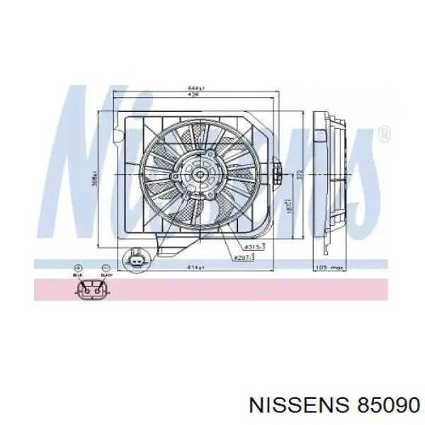 85090 Nissens електровентилятор охолодження в зборі (двигун + крильчатка, правий)