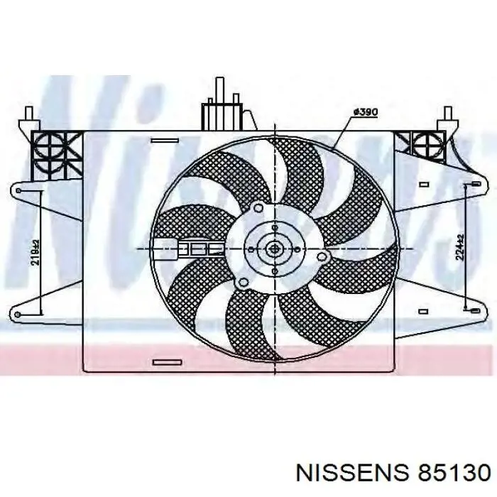 85130 Nissens дифузор радіатора охолодження, в зборі з двигуном і крильчаткою