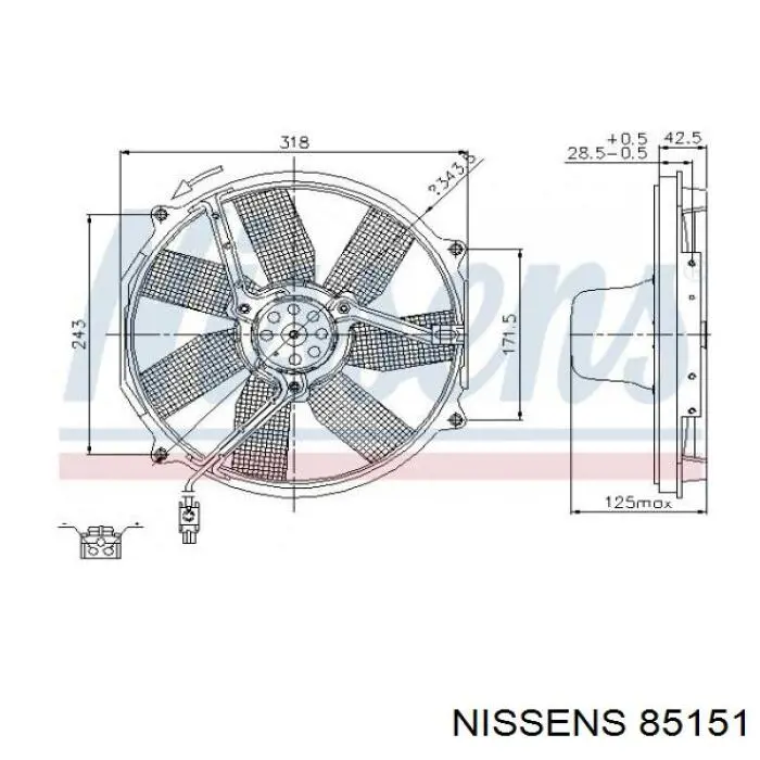 85151 Nissens електровентилятор охолодження в зборі (двигун + крильчатка)