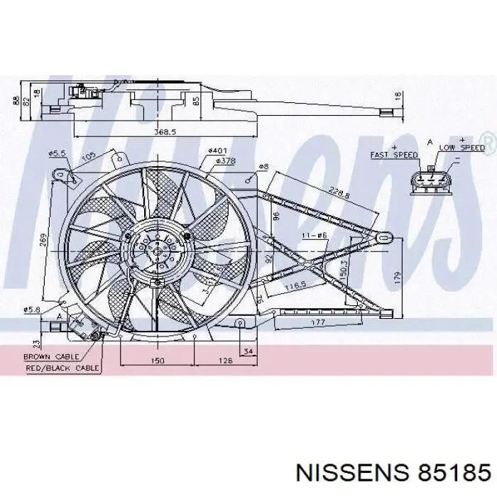 85185 Nissens дифузор радіатора охолодження, в зборі з двигуном і крильчаткою