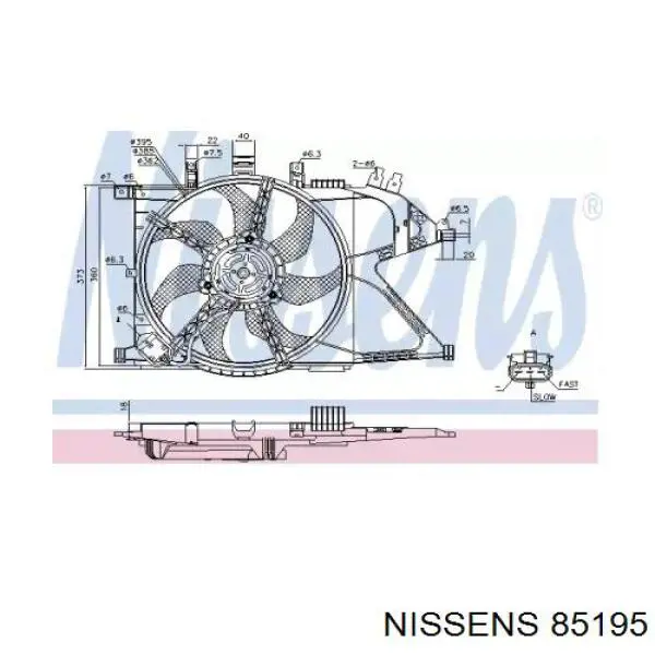 Електровентилятор охолодження в зборі (мотор + крильчатка), правий Nissens 85195 ціна, від 73.68 USD