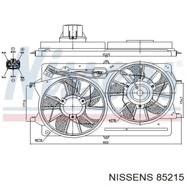 Дифузор радіатора охолодження, в зборі з двигуном і крильчаткою 85215 Nissens