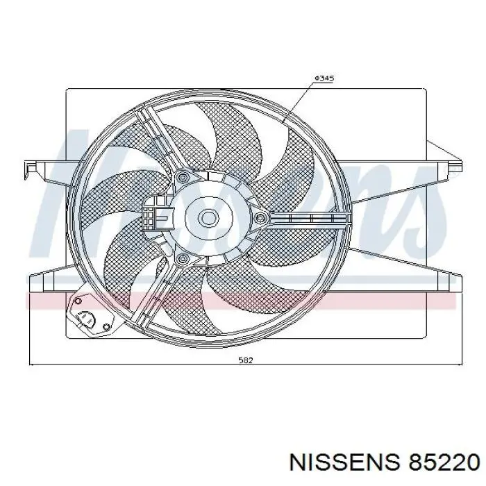 85220 Nissens дифузор радіатора охолодження, в зборі з двигуном і крильчаткою