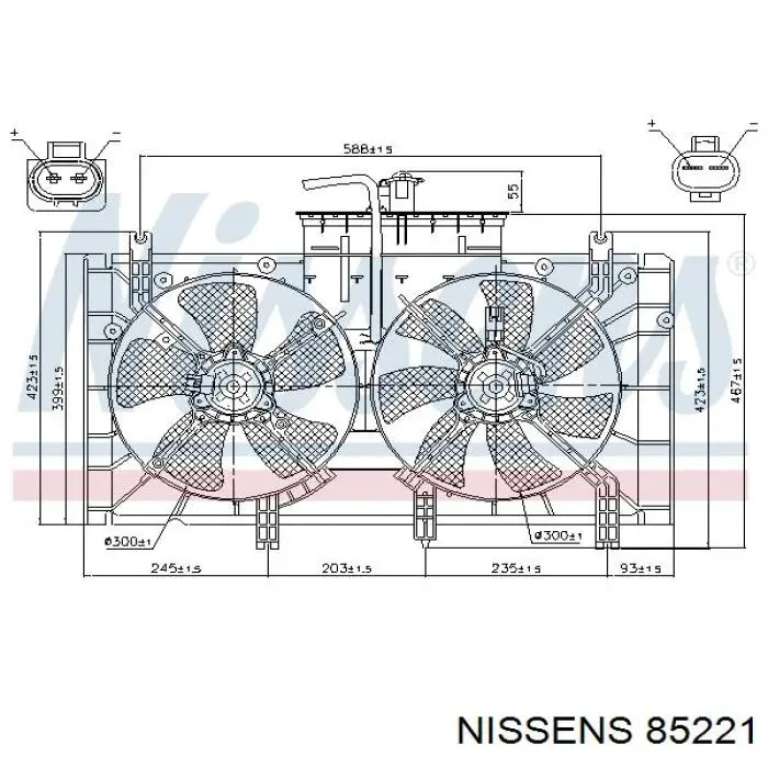 85221 Nissens дифузор радіатора охолодження, в зборі з двигуном і крильчаткою