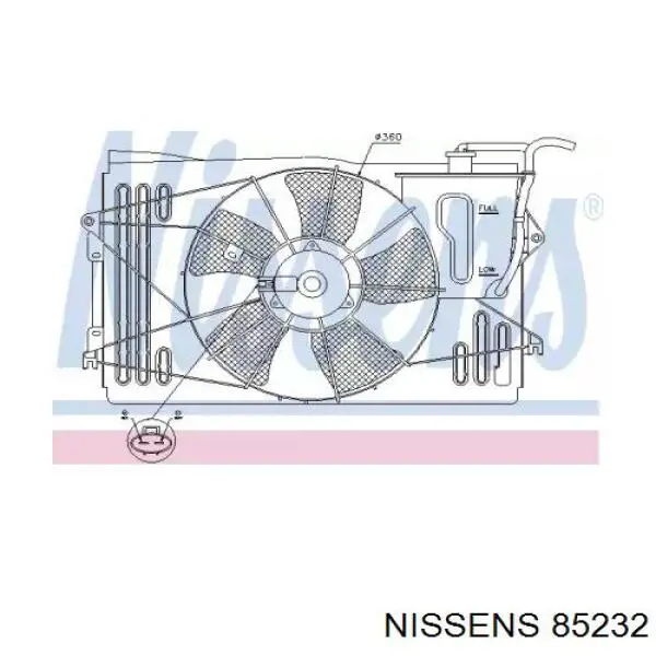 85232 Nissens дифузор радіатора охолодження, в зборі з двигуном і крильчаткою