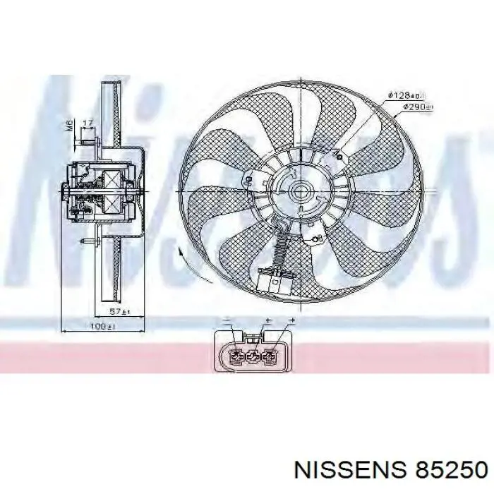 85250 Nissens дифузор радіатора охолодження, в зборі з двигуном і крильчаткою