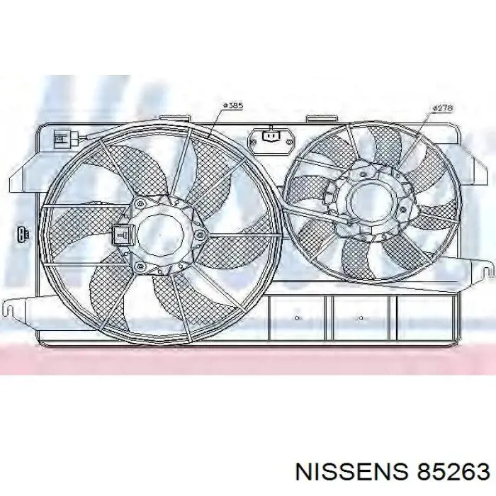 85263 Nissens дифузор радіатора охолодження, в зборі з двигуном і крильчаткою