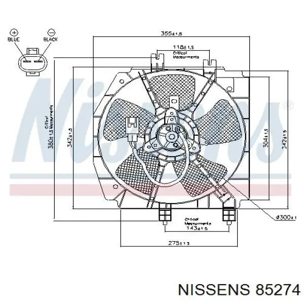 85274 Nissens дифузор радіатора охолодження, в зборі з двигуном і крильчаткою