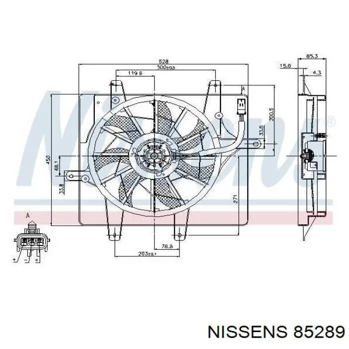 85289 Nissens дифузор радіатора охолодження, в зборі з двигуном і крильчаткою