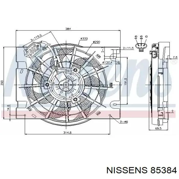 Купити 85384 Nissens Дифузор радіатора кондиціонера, в зборі з крильчаткою і двигуном