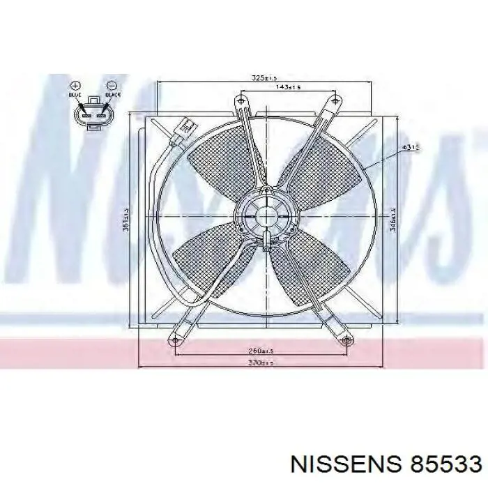 85533 Nissens дифузор радіатора кондиціонера, в зборі з крильчаткою і двигуном