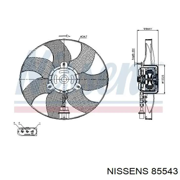 Електровентилятор охолодження в зборі (двигун + крильчатка) 85543 Nissens