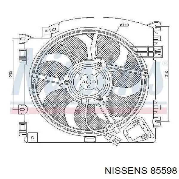 85598 Nissens дифузор радіатора охолодження, в зборі з двигуном і крильчаткою