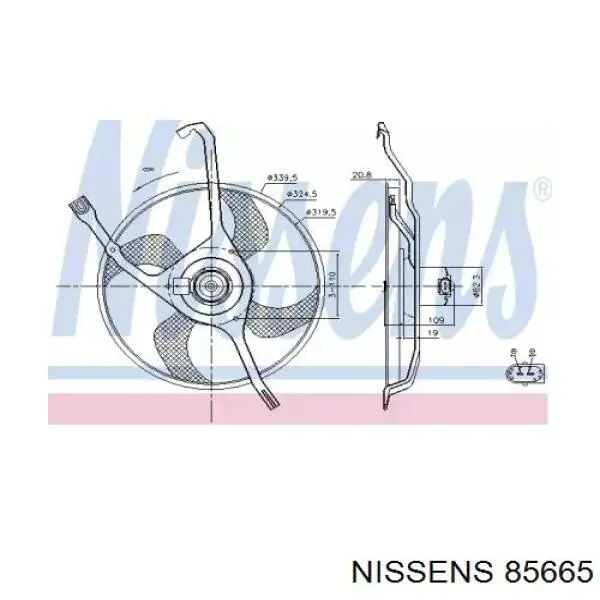 Електровентилятор охолодження в зборі (двигун + крильчатка) 85665 Nissens