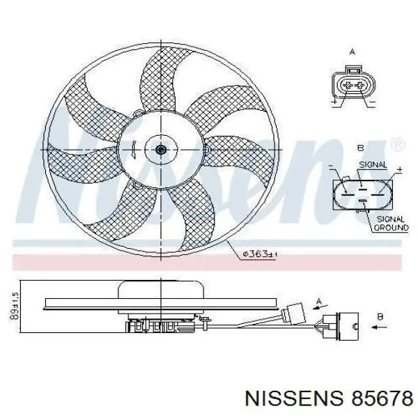 Електровентилятор охолодження в зборі (двигун + крильчатка), лівий 85678 Nissens