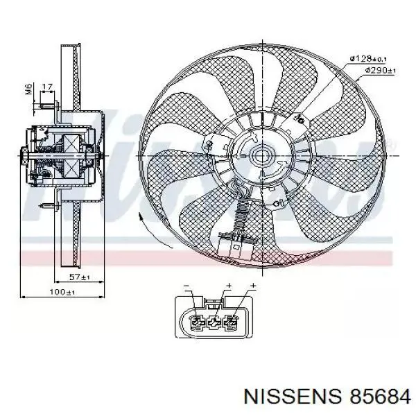 85684 Nissens електровентилятор охолодження в зборі (двигун + крильчатка, правий)