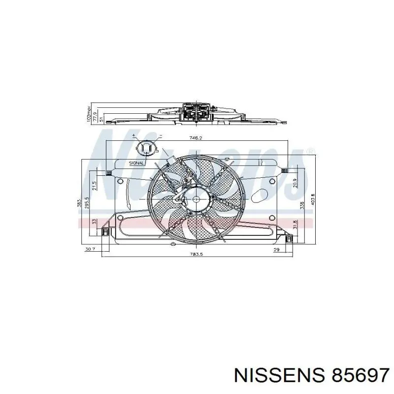 85697 Nissens дифузор радіатора охолодження, в зборі з двигуном і крильчаткою