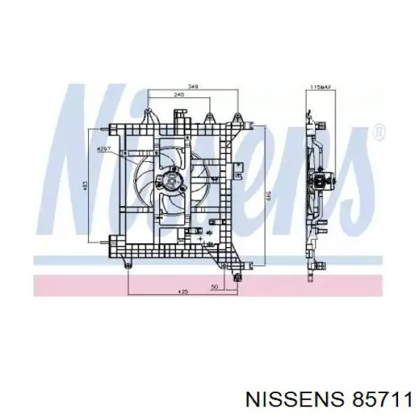 85711 Nissens дифузор радіатора охолодження, в зборі з двигуном і крильчаткою