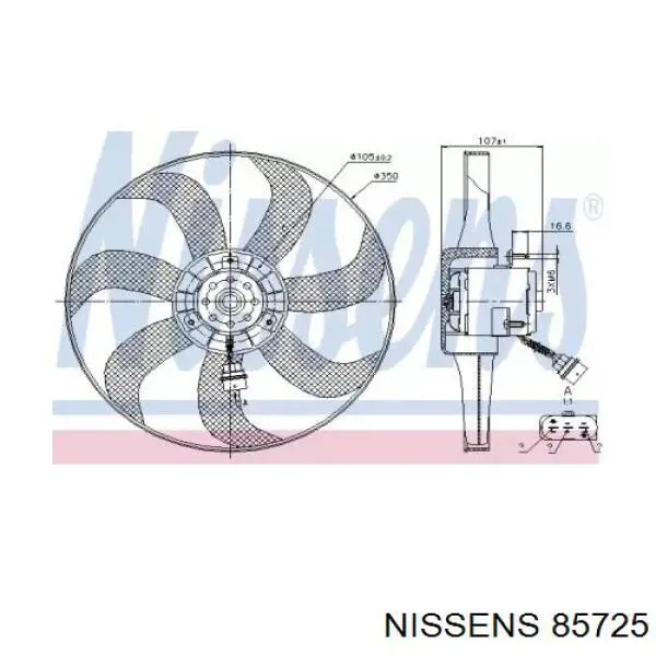 Купити 85725 Nissens Електровентилятор охолодження в зборі (двигун + крильчатка)