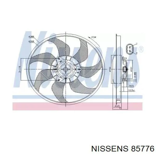 85776 Nissens дифузор радіатора кондиціонера, в зборі з крильчаткою і двигуном