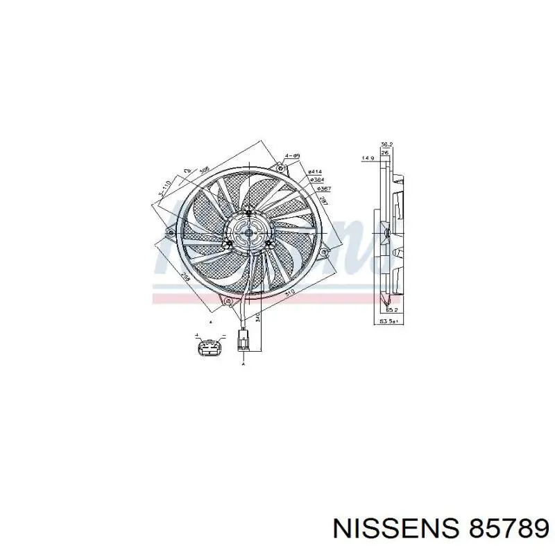 85789 Nissens електровентилятор охолодження в зборі (двигун + крильчатка)