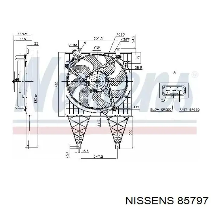 Електровентилятор кондиціонера в зборі (двигун + крильчатка) 85797 Nissens