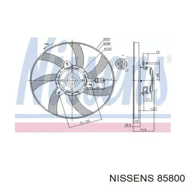 85800 Nissens електровентилятор охолодження в зборі (двигун + крильчатка, правий)