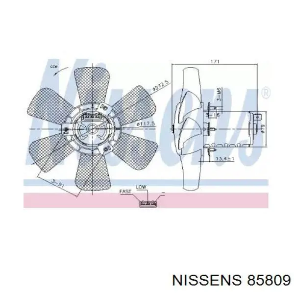 85809 Nissens електровентилятор охолодження в зборі (двигун + крильчатка)