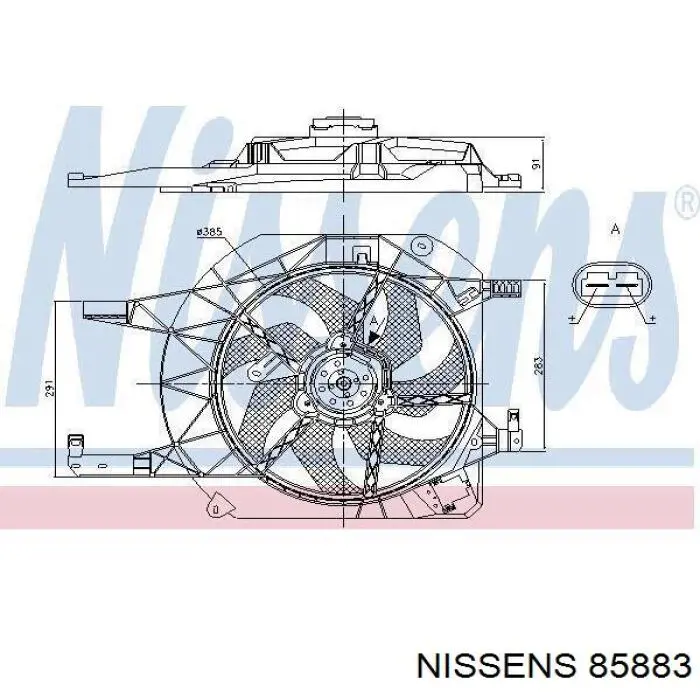 85883 Nissens дифузор радіатора охолодження, в зборі з двигуном і крильчаткою