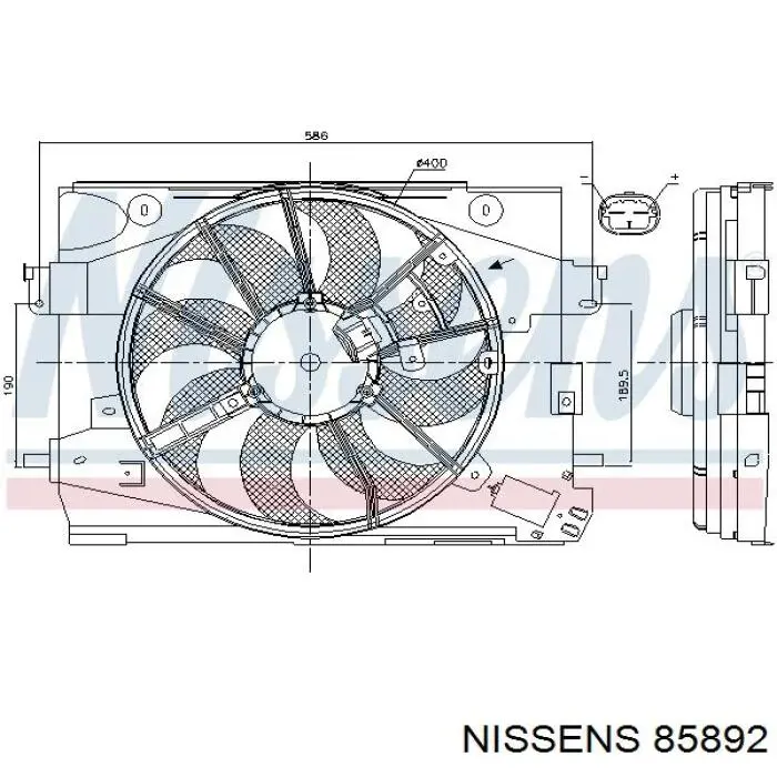 85892 Nissens дифузор радіатора охолодження, в зборі з двигуном і крильчаткою