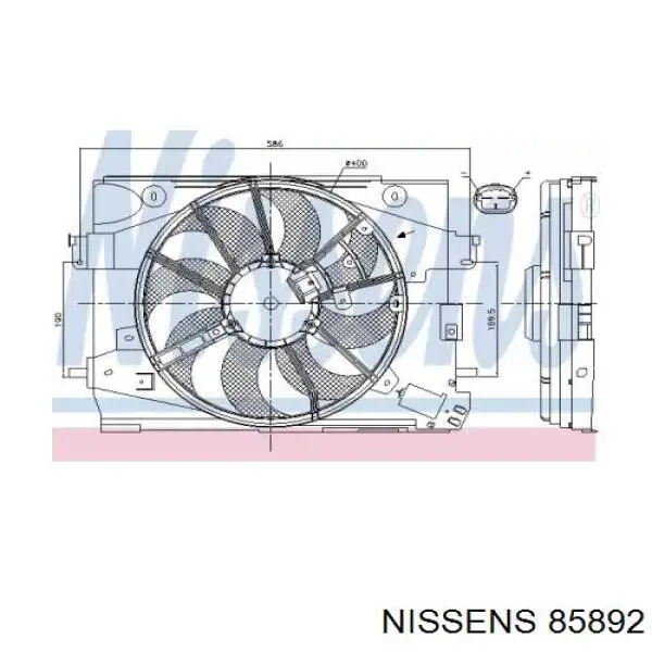 Дифузор радіатора охолодження, в зборі з двигуном і крильчаткою Nissens 85892 ціна, від 86.33 USD