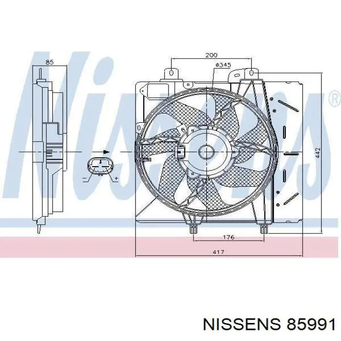 85991 Nissens дифузор радіатора охолодження, в зборі з двигуном і крильчаткою