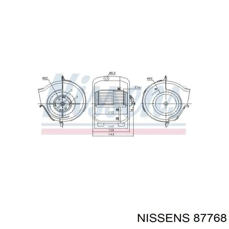 Купити 87768 Nissens Електродвигуни (електродвигун обігрівача) або розетка причепа штепсельная